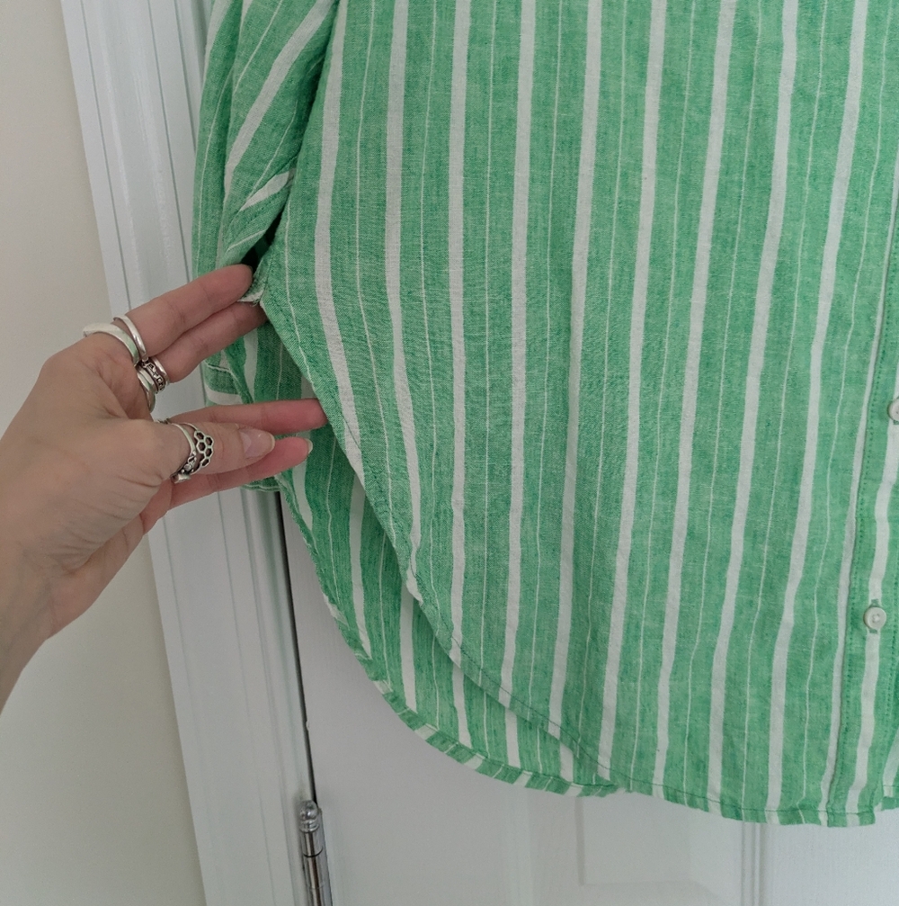 Aerie Linen Green Striped Button-Down Cover-up S - Picture 6 of 10
